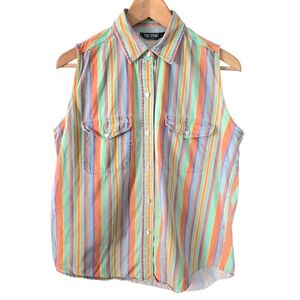Vintage Colourful Striped Sleeveless Button‎ Down Shirt